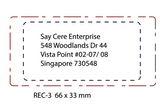 A label design showing a dashed rectangular border with a sample address inside, plus the text 'REC-3 66 x 33 mm' below on a white background.