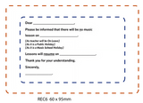 A rectangular letterhead or note template with printed text fields, a blue dashed inner border, and an orange dashed outer border. The image includes the label 'REC6 60 x 95mm' below the template on a white background.